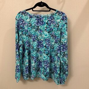 Lands' End Blue and Green Floral Blouse